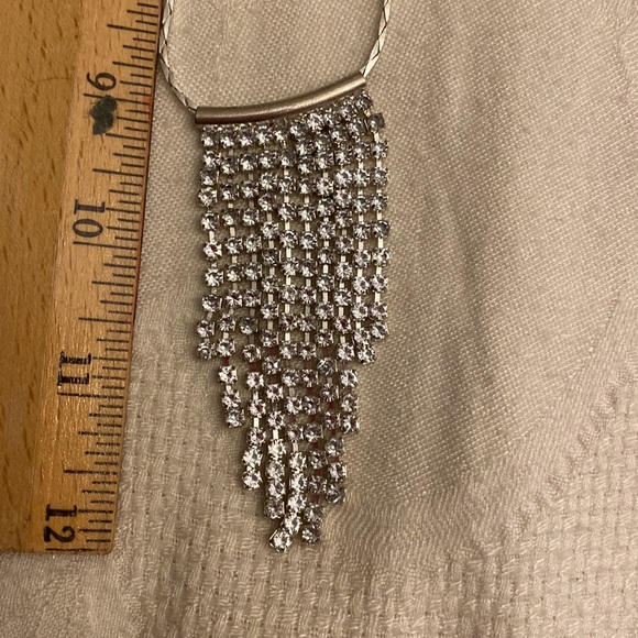 Silvertone vintage hanging “curtain” crystal necklace. Adjustable. About 16 in - Picture 2 of 4